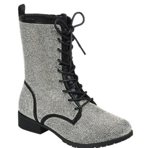 Forever Women’s Rhinestone Lace-Up Combat Boots Sparkling Statement Size 8 - Picture 1 of 4